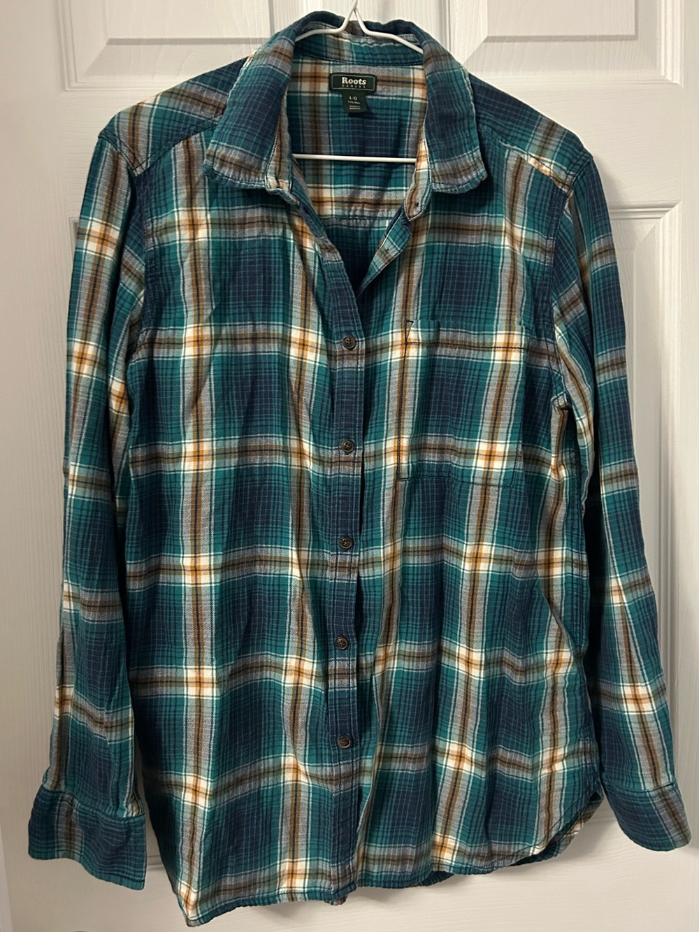 Roots Teal, White and Brown Plaid Button-Down Shirt
